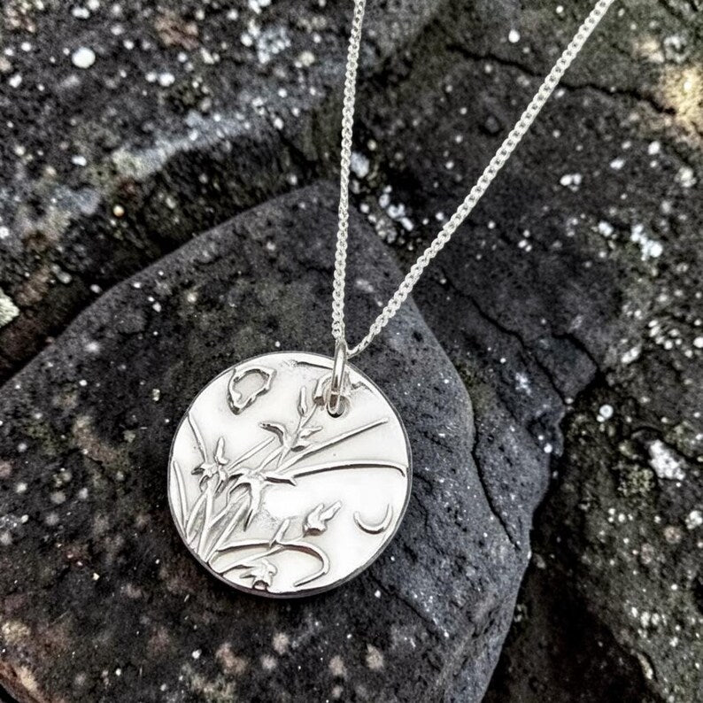 White Boar Forge Moonlit Meadow Sterling Silver Pendant – Handmade Botanical Flower Necklace, Nature-Inspired Jewellery Gift