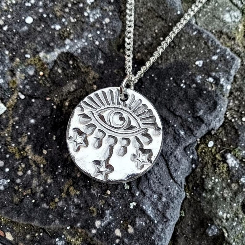 White Boar Forge Warding Eye Sterling Silver Pendant – Handmade Celestial Protection Necklace, Folklore Inspired Jewellery Gift