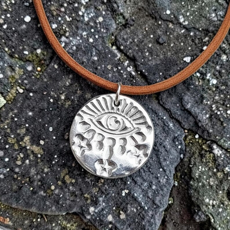 White Boar Forge Warding Eye Sterling Silver Pendant – Handmade Celestial Protection Necklace, Folklore Inspired Jewellery Gift