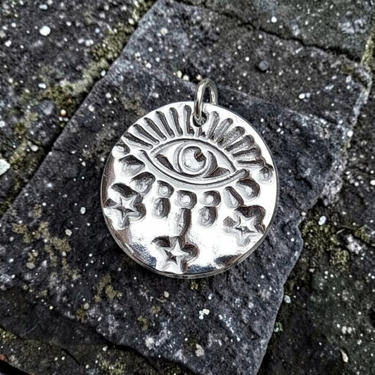 White Boar Forge Warding Eye Sterling Silver Pendant – Handmade Celestial Protection Necklace, Folklore Inspired Jewellery Gift