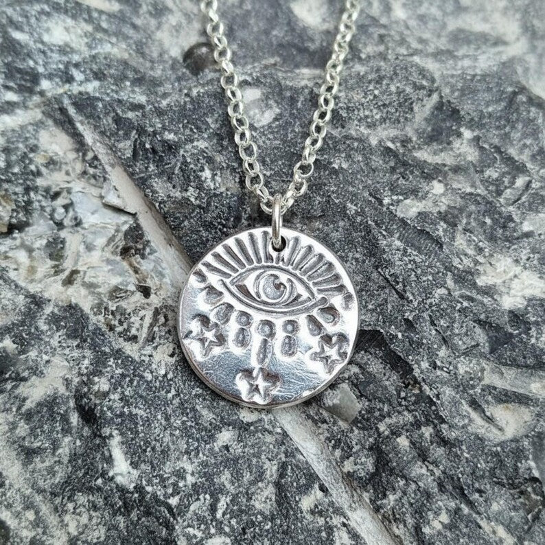 White Boar Forge Warding Eye Sterling Silver Pendant – Handmade Celestial Protection Necklace, Folklore Inspired Jewellery Gift