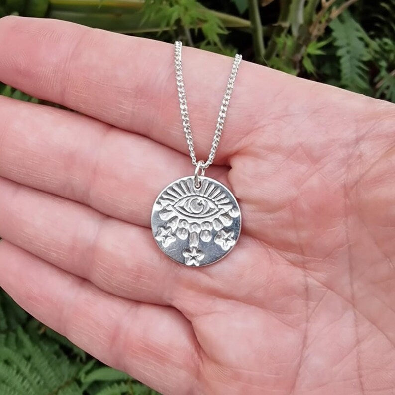 White Boar Forge Warding Eye Sterling Silver Pendant – Handmade Celestial Protection Necklace, Folklore Inspired Jewellery Gift