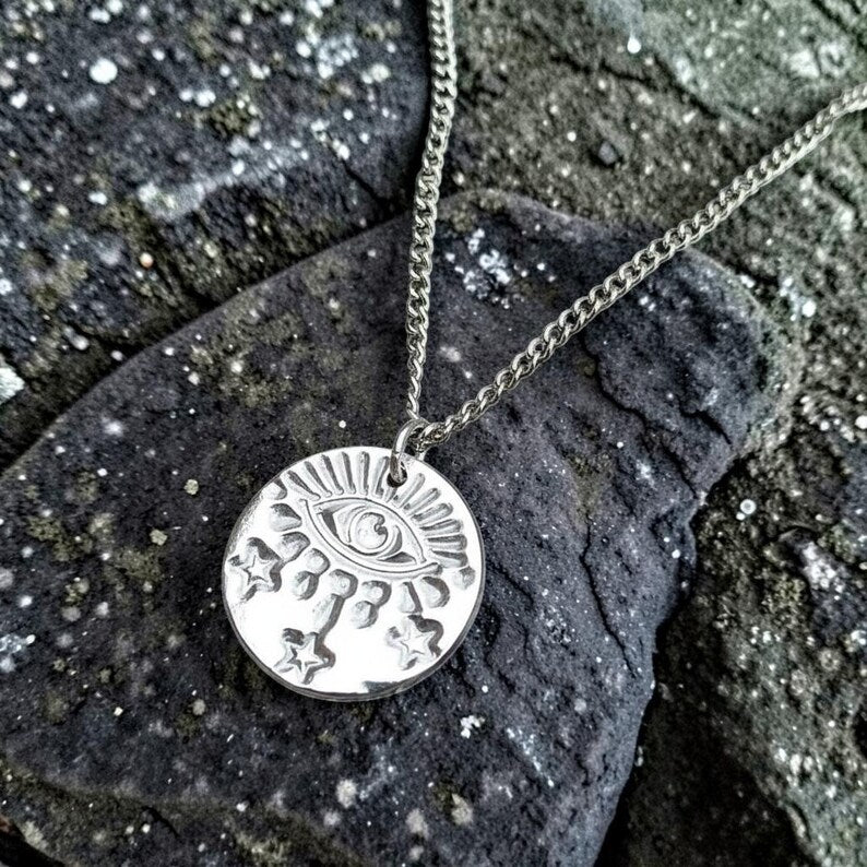 White Boar Forge Warding Eye Sterling Silver Pendant – Handmade Celestial Protection Necklace, Folklore Inspired Jewellery Gift
