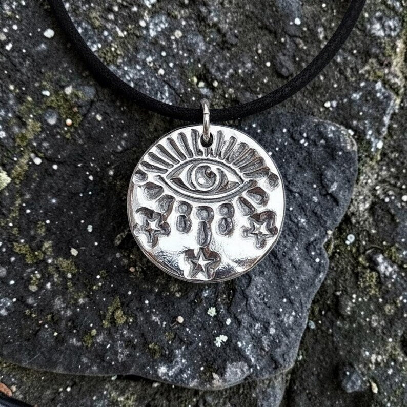 White Boar Forge Warding Eye Sterling Silver Pendant – Handmade Celestial Protection Necklace, Folklore Inspired Jewellery Gift