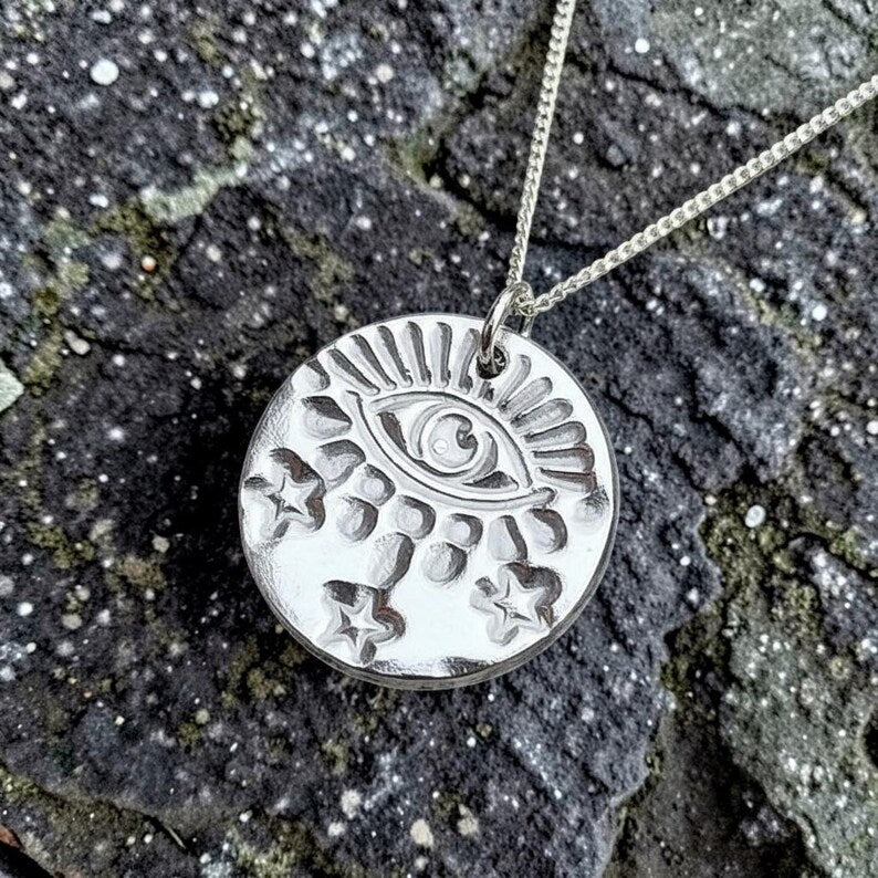 White Boar Forge Warding Eye Sterling Silver Pendant – Handmade Celestial Protection Necklace, Folklore Inspired Jewellery Gift
