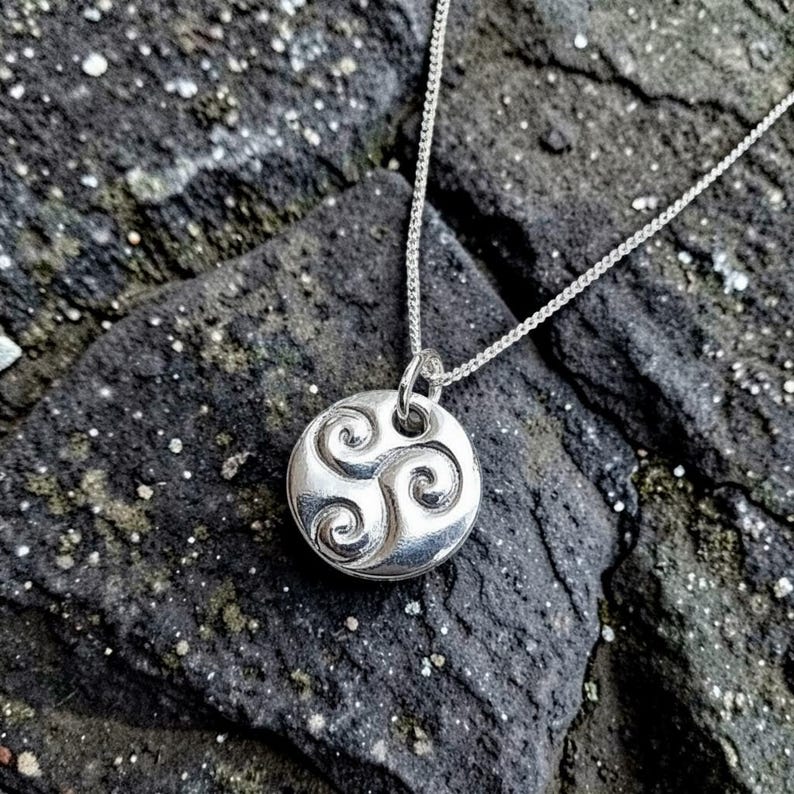 White Boar Forge Celtic Triskele Spirals Handmade 925 Sterling Silver Pagan Pendant Necklace