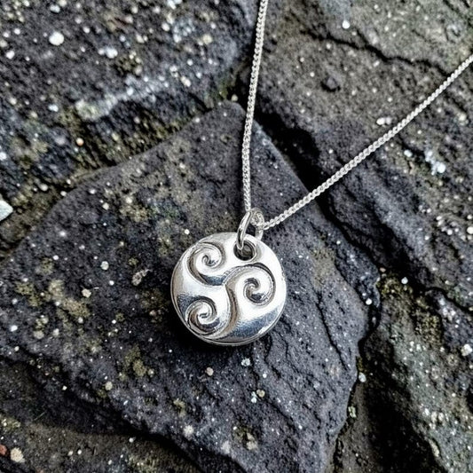 White Boar Forge Celtic Triskele Spirals Handmade 925 Sterling Silver Pagan Pendant Necklace