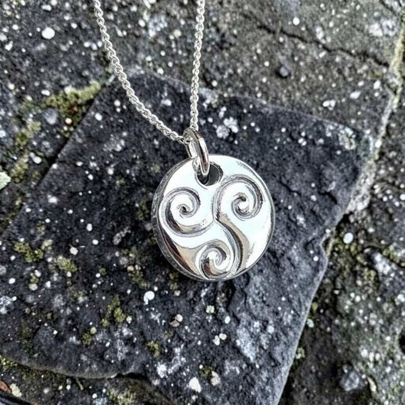 White Boar Forge Celtic Triskele Spirals Handmade 925 Sterling Silver Pagan Pendant Necklace