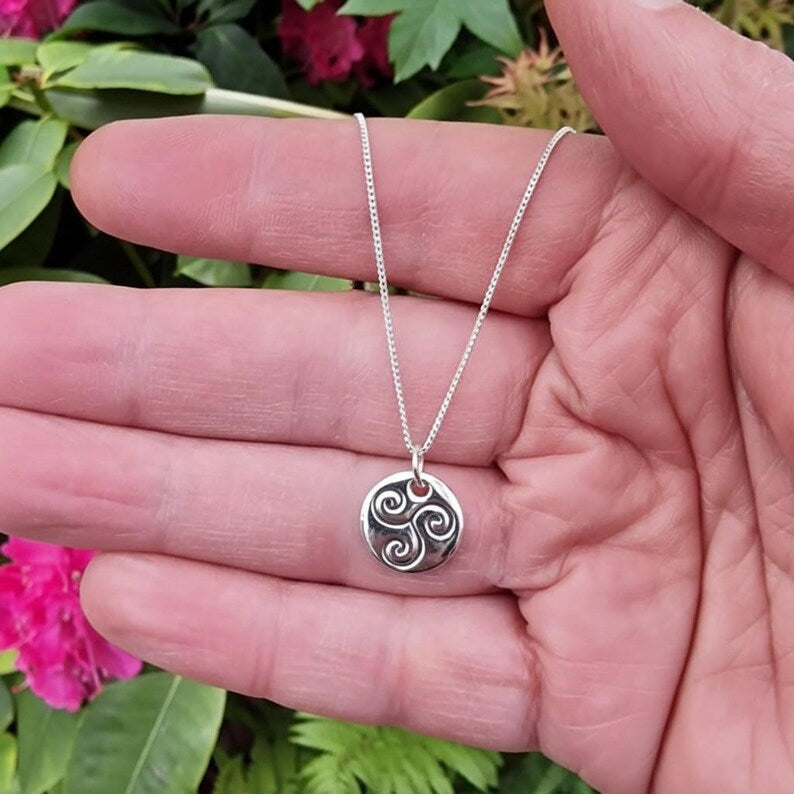 White Boar Forge Celtic Triskele Spirals Handmade 925 Sterling Silver Pagan Pendant Necklace