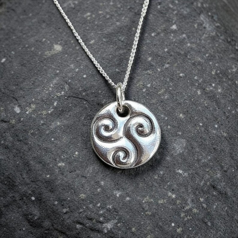 White Boar Forge Celtic Triskele Spirals Handmade 925 Sterling Silver Pagan Pendant Necklace