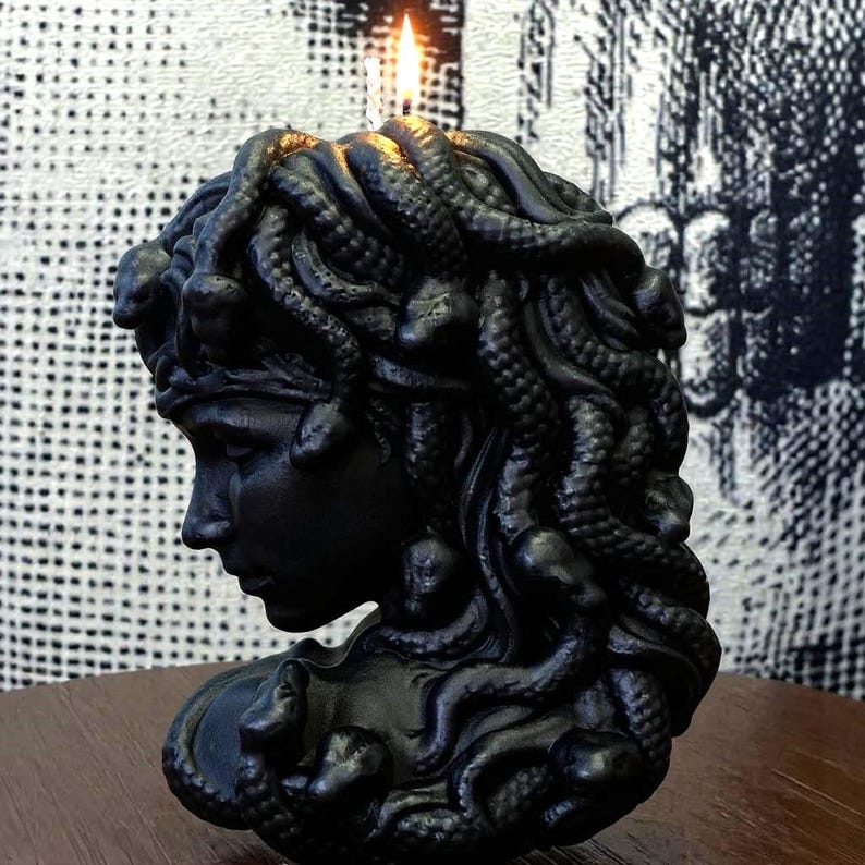 Mausoleum Collection- Medusa, Snake Goddess Handmade Candle to order 70 Scents Free UK Post