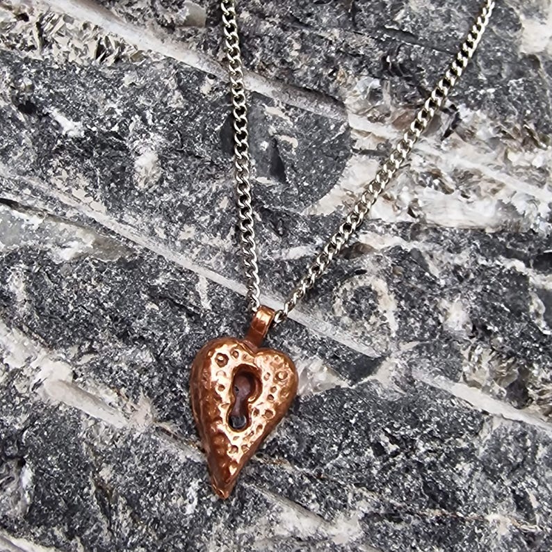 White Boar Forge Heartbound Victorian Style Love Token Copper Heart Pendant – Handmade Necklace with Sterling Silver, Jewellery Gift