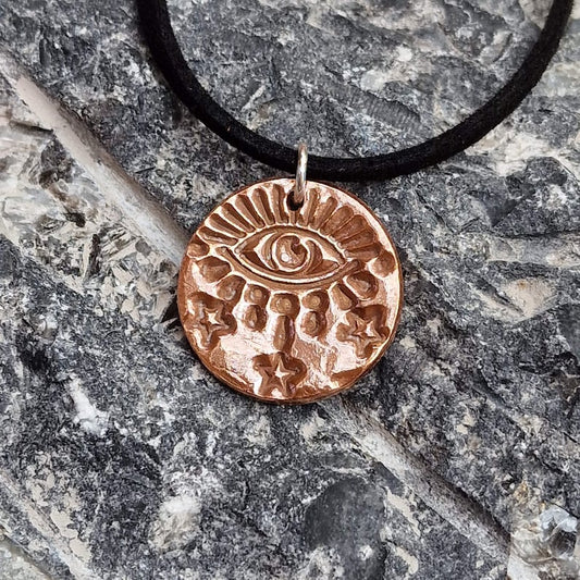 White Boar Forge Warding Eye Copper & Sterling Silver Pendant – Handmade Celestial Protection Necklace, Folklore Inspired Jewellery Gift