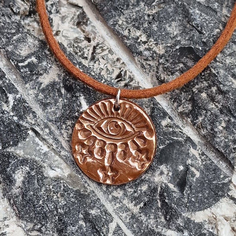 White Boar Forge Warding Eye Copper & Sterling Silver Pendant – Handmade Celestial Protection Necklace, Folklore Inspired Jewellery Gift
