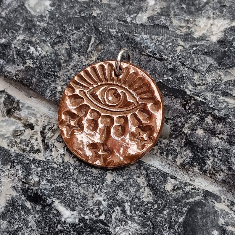 White Boar Forge Warding Eye Copper & Sterling Silver Pendant – Handmade Celestial Protection Necklace, Folklore Inspired Jewellery Gift