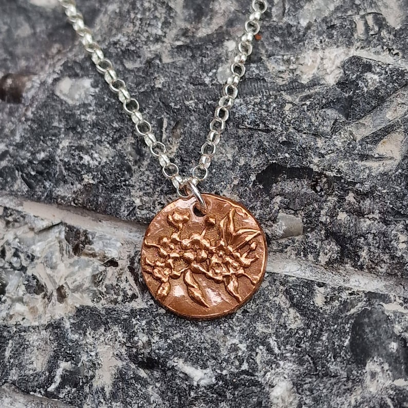 White Boar Forge Botanical Blossom Copper & Sterling Silver Pendant – Handmade Botanical Flower Necklace, Nature-Inspired Jewellery Gift