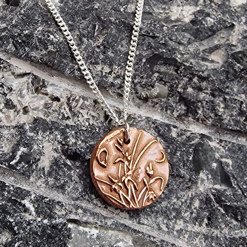 White Boar Forge Moonlit Meadow Copper & Sterling Silver Pendant – Handmade Botanical Flower Necklace, Nature-Inspired Jewellery Gift