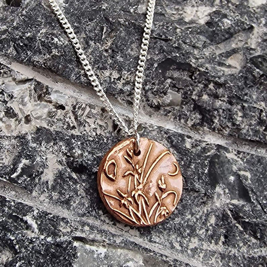 White Boar Forge Moonlit Meadow Copper & Sterling Silver Pendant – Handmade Botanical Flower Necklace, Nature-Inspired Jewellery Gift
