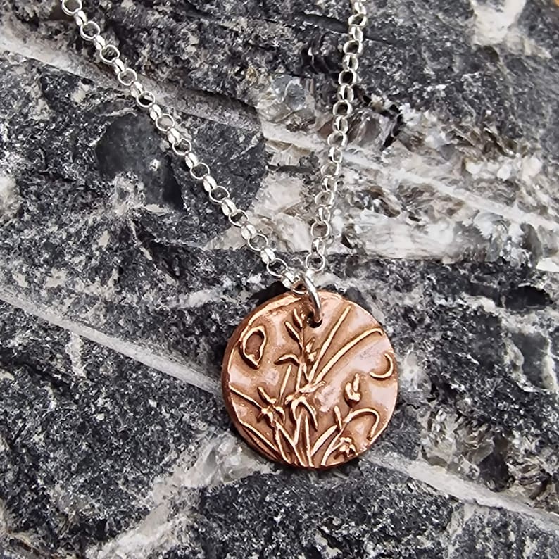 White Boar Forge Moonlit Meadow Copper & Sterling Silver Pendant – Handmade Botanical Flower Necklace, Nature-Inspired Jewellery Gift