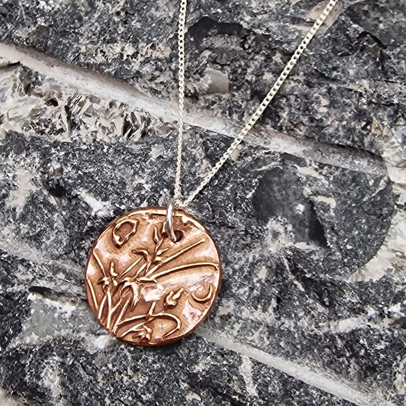 White Boar Forge Moonlit Meadow Copper & Sterling Silver Pendant – Handmade Botanical Flower Necklace, Nature-Inspired Jewellery Gift