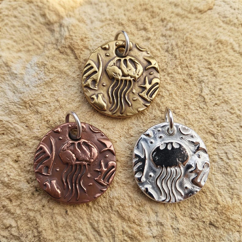 Aurelia Jellyfish Pendant Necklace Handmade Sterling Silver, Copper Or Bronze – Sea & Beach Lover,  Ocean Themed Jewellery