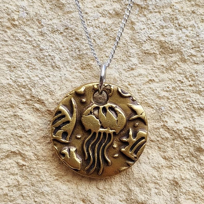 Aurelia Jellyfish Pendant Necklace Handmade Sterling Silver, Copper Or Bronze – Sea & Beach Lover,  Ocean Themed Jewellery