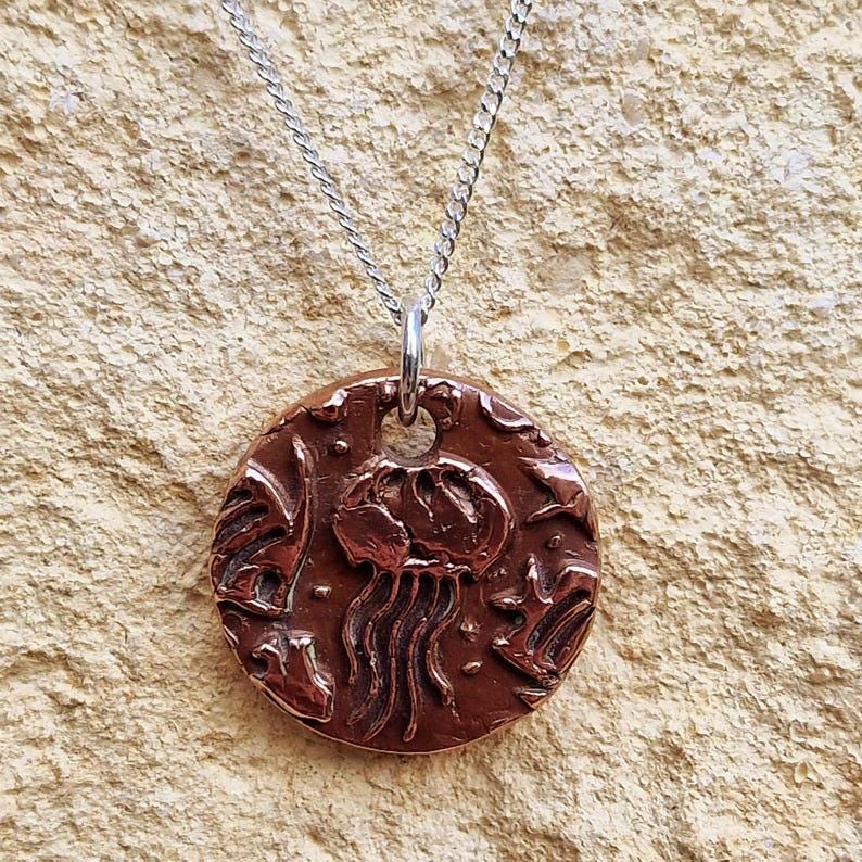 Aurelia Jellyfish Pendant Necklace Handmade Sterling Silver, Copper Or Bronze – Sea & Beach Lover,  Ocean Themed Jewellery