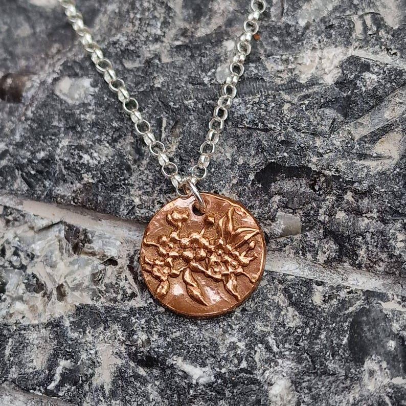 Botanical Blossom Copper, Sterling Silver Or Bronze Pendant – Handmade Botanical Flower Necklace, Nature-Inspired Jewellery Gift
