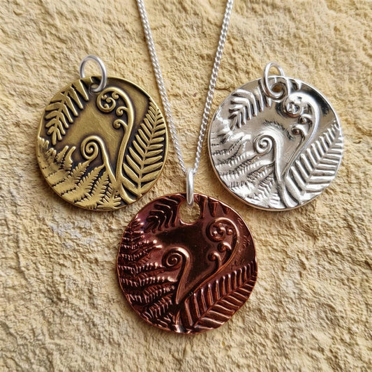 Bracken Copper, Sterling Silver Or Bronze 2.2cm Pendant – Handmade Botanical Fern Necklace, Nature-Inspired Woodland Jewellery Gift