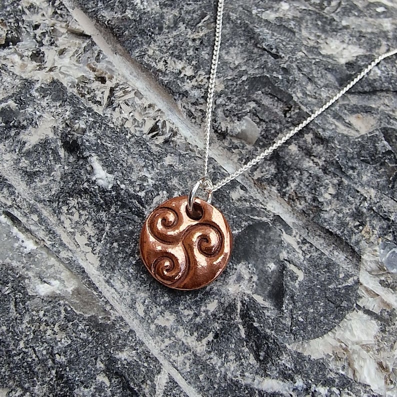 Celtic Triskele Spirals Handmade Copper, Bronze Or Sterling Silver Pagan Pendant Necklace