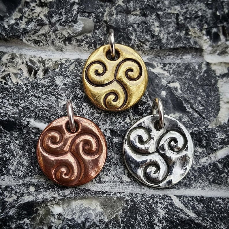 Celtic Triskele Spirals Handmade Copper, Bronze Or Sterling Silver Pagan Pendant Necklace