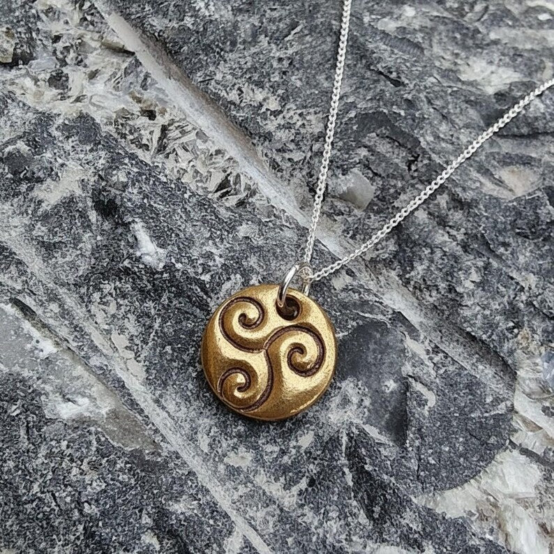 Celtic Triskele Spirals Handmade Copper, Bronze Or Sterling Silver Pagan Pendant Necklace