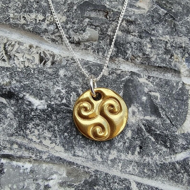 Celtic Triskele Spirals Handmade Copper, Bronze Or Sterling Silver Pagan Pendant Necklace