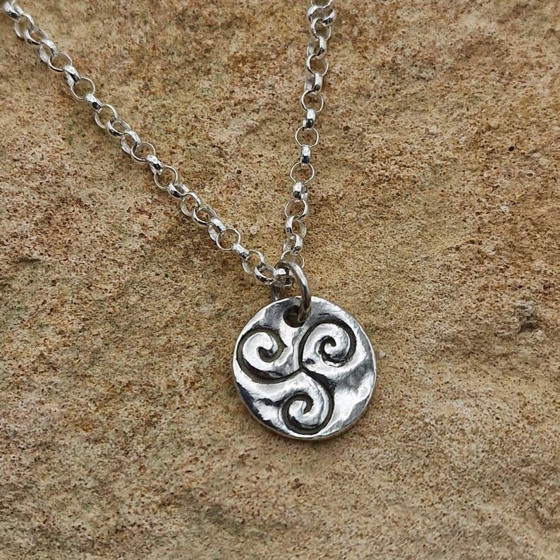 Celtic Triskele Spirals Handmade Copper, Bronze Or Sterling Silver Pagan Pendant Necklace