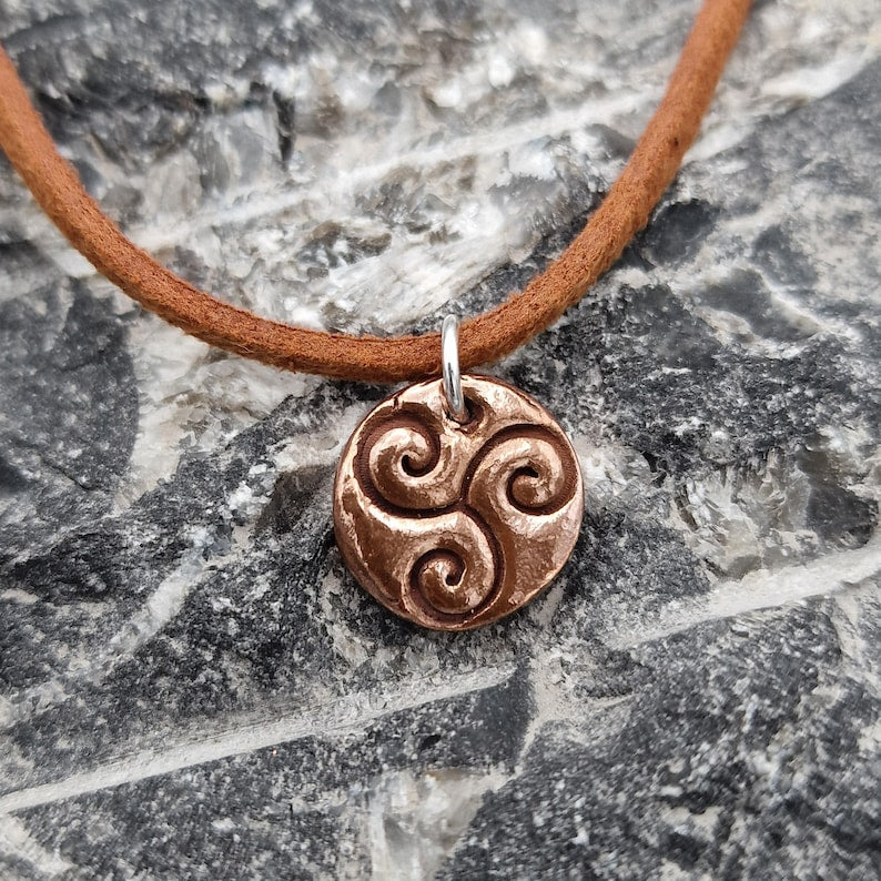 Celtic Triskele Spirals Handmade Copper, Bronze Or Sterling Silver Pagan Pendant Necklace