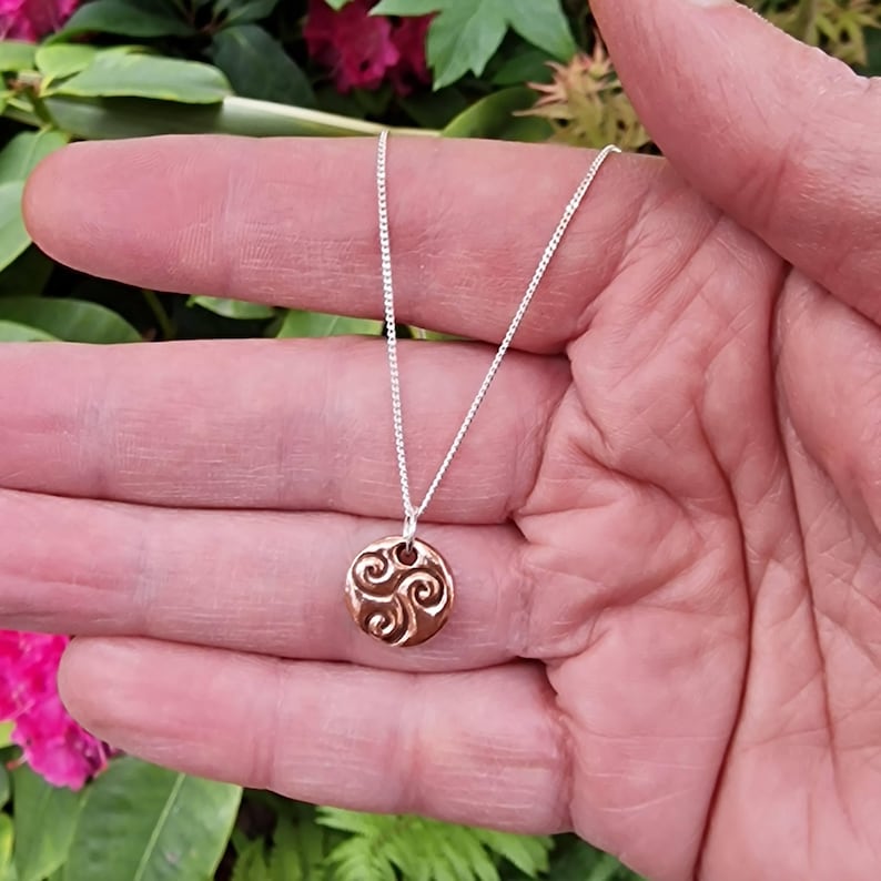 Celtic Triskele Spirals Handmade Copper, Bronze Or Sterling Silver Pagan Pendant Necklace