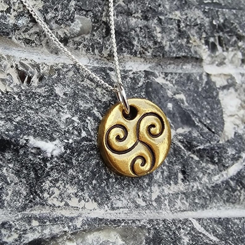 Celtic Triskele Spirals Handmade Copper, Bronze Or Sterling Silver Pagan Pendant Necklace