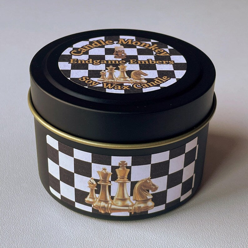 Handcrafted Chess Candle – Endgame Embers, Spicy Woody Aroma, Gamer & Strategy Lover Gift Free UK Delivery