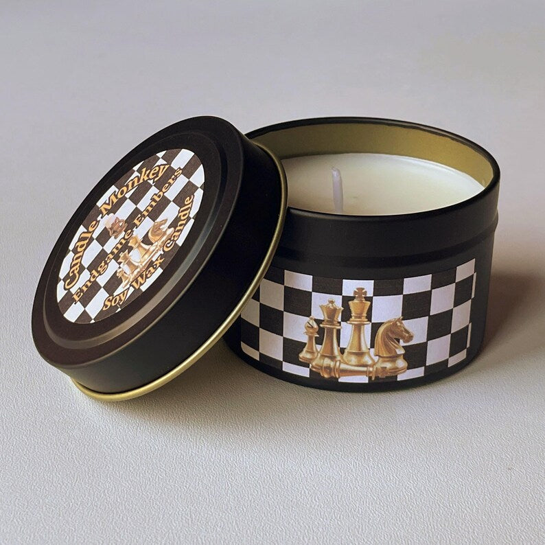 Handcrafted Chess Candle – Endgame Embers, Spicy Woody Aroma, Gamer & Strategy Lover Gift Free UK Delivery