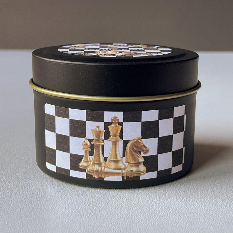 Handcrafted Chess Candle – Endgame Embers, Spicy Woody Aroma, Gamer & Strategy Lover Gift Free UK Delivery