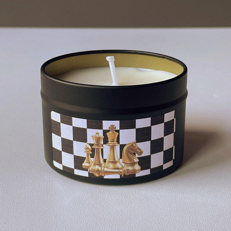 Handcrafted Chess Candle – Endgame Embers, Spicy Woody Aroma, Gamer & Strategy Lover Gift Free UK Delivery