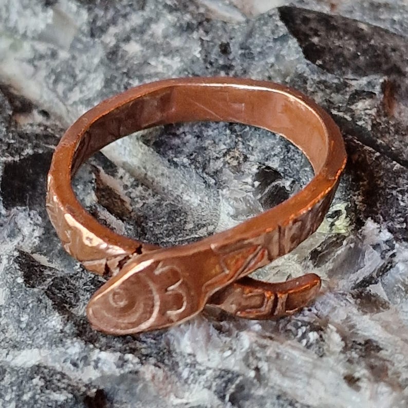 Copper Snake Ring – Hand-Formed Organic Design, Aztec Inspired