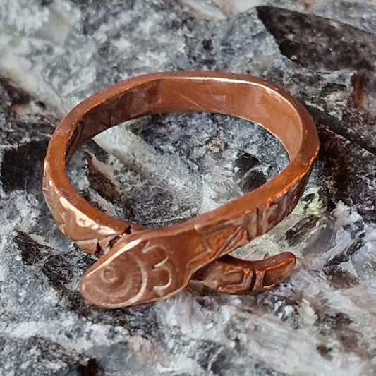 Copper Snake Ring – Hand-Formed Organic Design, Aztec Inspired