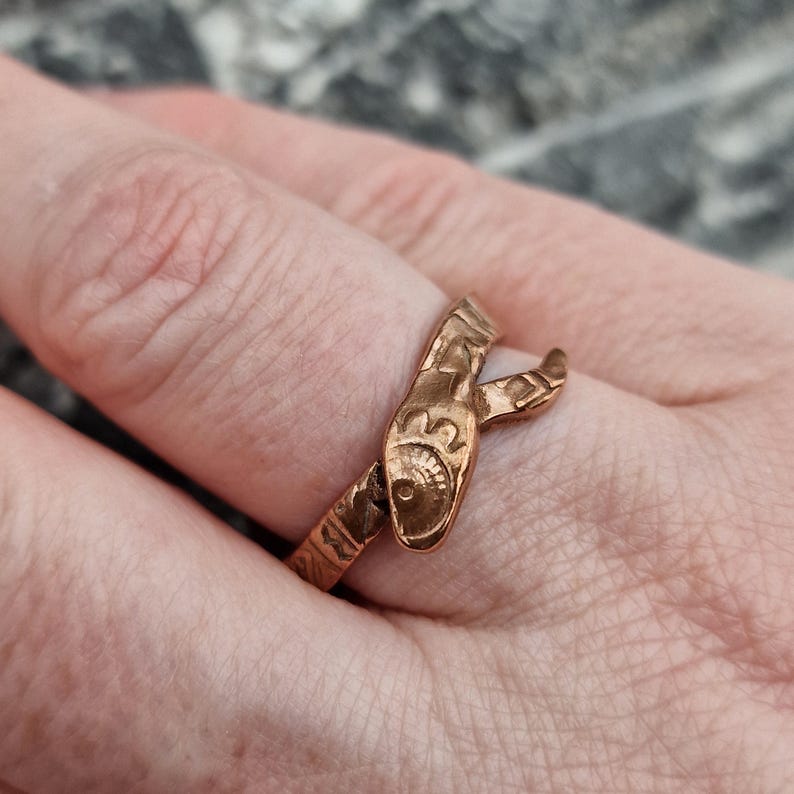 Copper Snake Ring – Hand-Formed Organic Design, Aztec Inspired