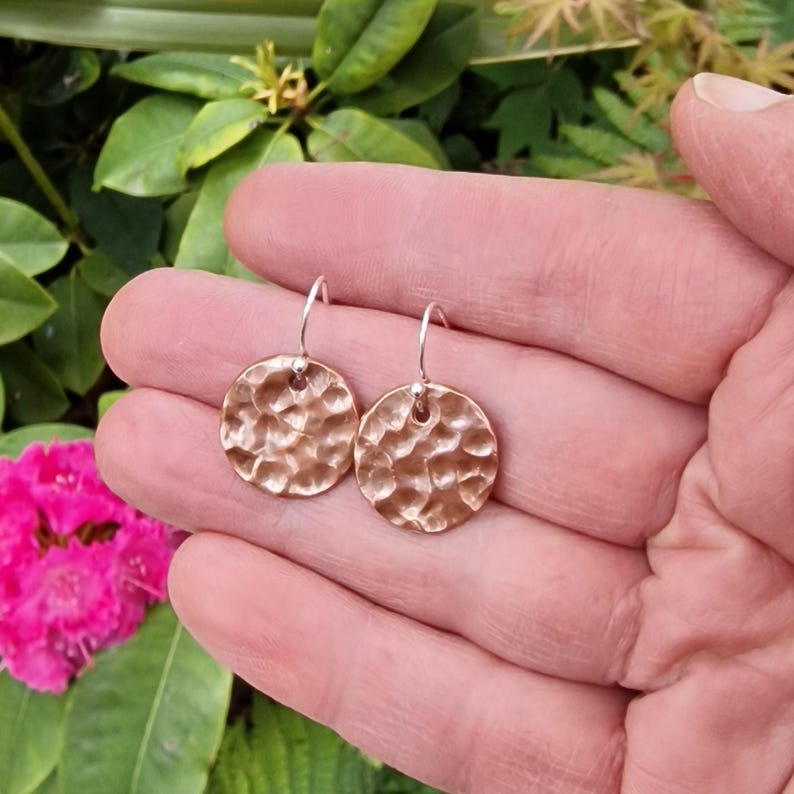 Hammered Copper Disc Earrings – History Inspired, Sterling Silver Hooks