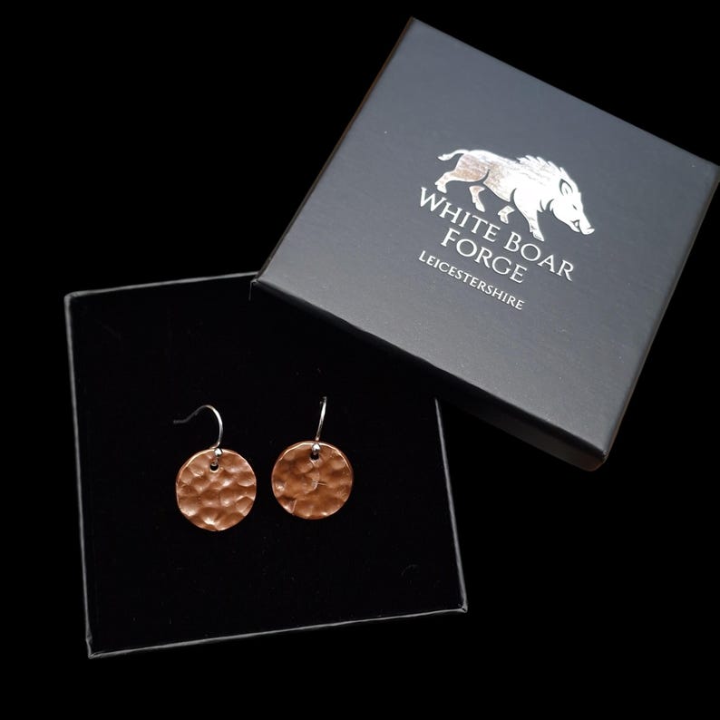 Hammered Copper Disc Earrings – History Inspired, Sterling Silver Hooks