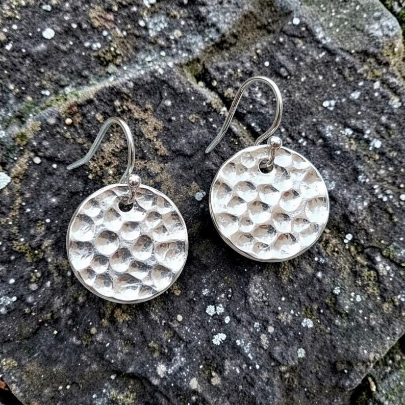 Hammered Sterling Silver Disc Earrings – Historic, Minimalist Jewellery