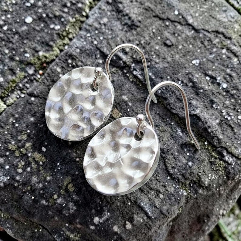 Hammered Sterling Silver Disc Earrings – Historic, Minimalist Jewellery