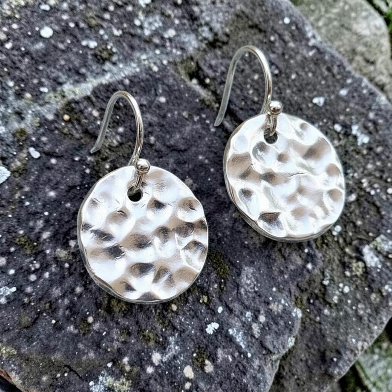 Hammered Sterling Silver Disc Earrings – Historic, Minimalist Jewellery