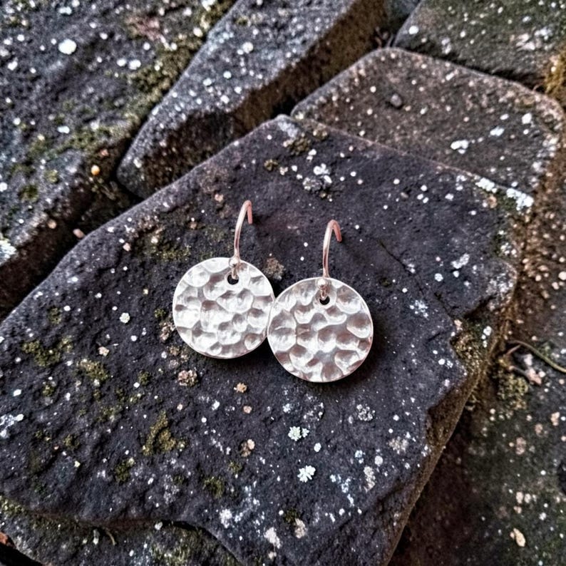 Hammered Sterling Silver Disc Earrings – Historic, Minimalist Jewellery